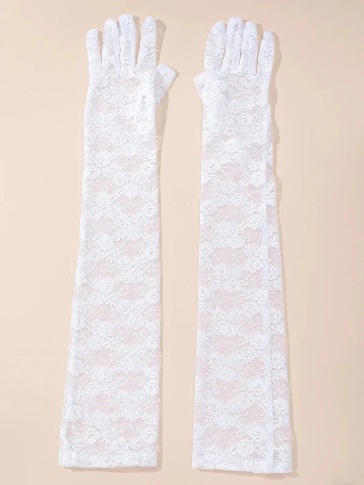 Floral lace Long Gloves | Black & White
