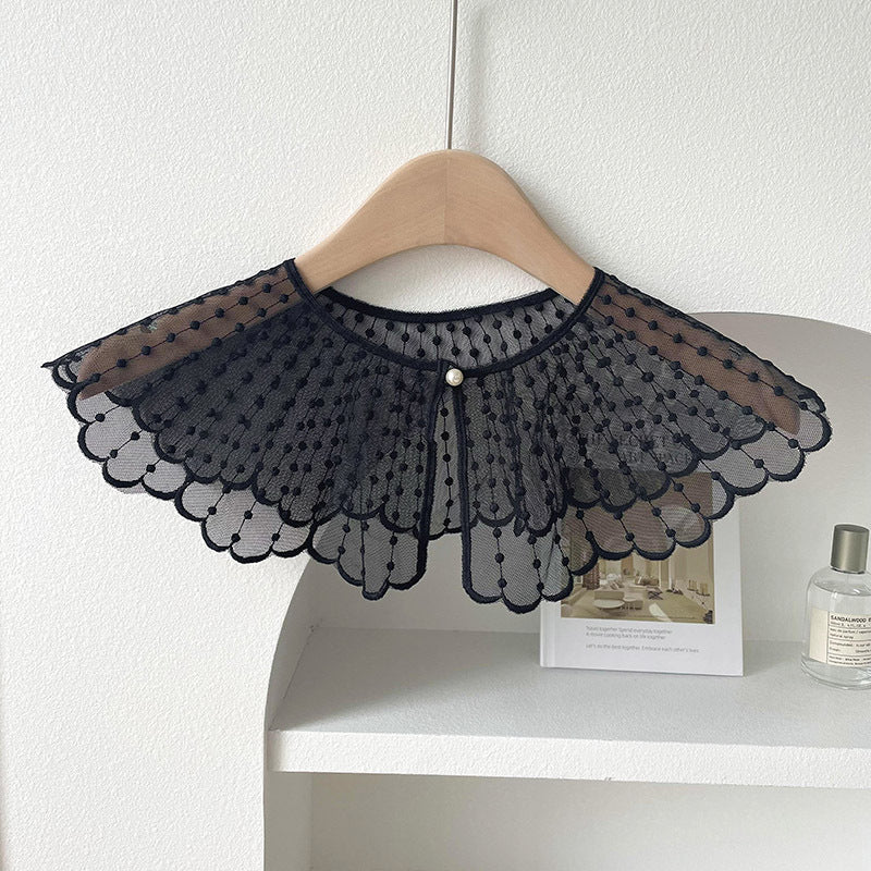 Floral Embroidered Dickey Collar | Faux Pearl Decor
